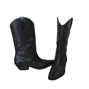 Matisse Cowboy Style Black Leather Boots w Laser Cut Design, Size 9M